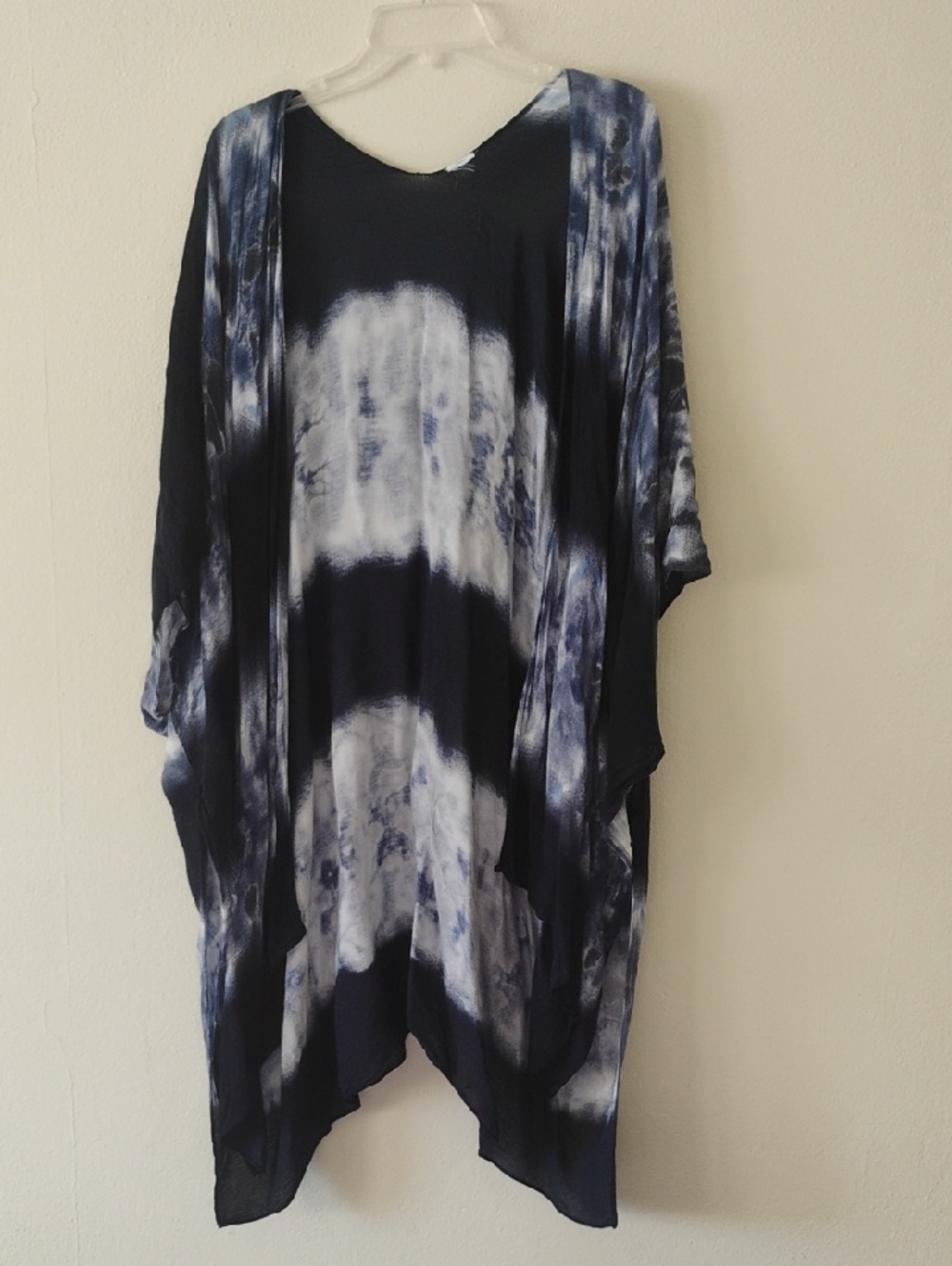 Boho Tie-Dye Kimono Cover-Up in Navy and White One Size Fits All Rayon
